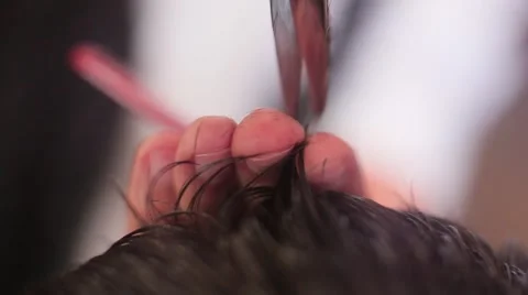 Man's haircut with scissors close up Stock Footage 68051949