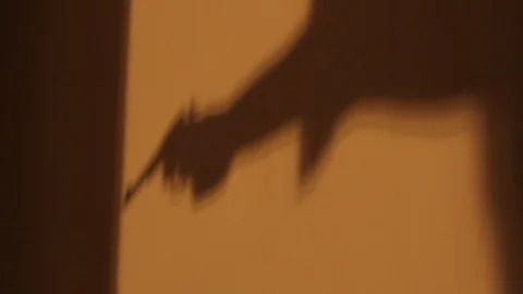 Man's Hand Aims and Points a Revolver - Shadow / Silhouette Stock Footage 106947637