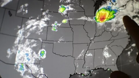 Man's hand analyzing weather radar on the computer. meteorology global cyclone Stock-Footage 200468681
