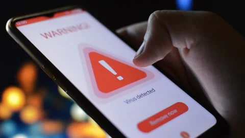 Man's hand with anti virus app on his iphone. anti virus for cybersecurity. 스톡 동영상 220419563