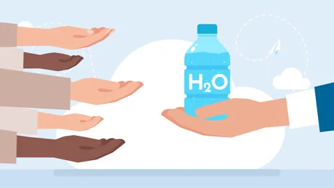 Man's hand with a bottle of water. Empty hands of beggars are stretched out Stock Footage 262035631