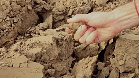Mans hand checks on poor quality soil. Slow motion close up. 1 of 2 Stock Footage 42251740