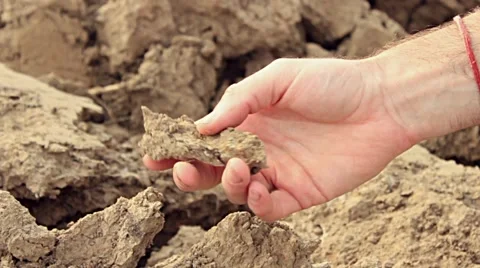 Mans hand checks on poor quality soil. Slow motion close up. 2 of 2 Stock-Footage 42264010