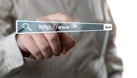 Man's hand clicks on the address bar Ilustración de archivo