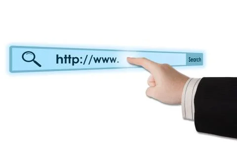 Man's hand clicks on the address bar Ilustración de archivo