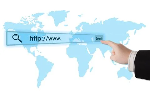 Man's hand clicks on the address bar Ilustración de archivo