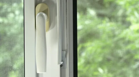 Man's Hand Closing The Bedroom Window, Handle Detail Video stock 66460273