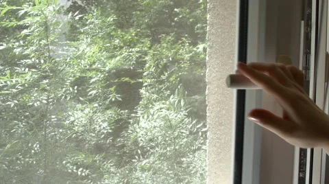 Man's Hand Closing His Double Bedroom Window, Side Shot Stock Footage 66460326