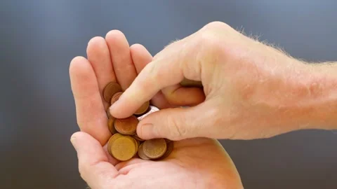 Man's hand counting euro cent coins Stock Footage 156788109