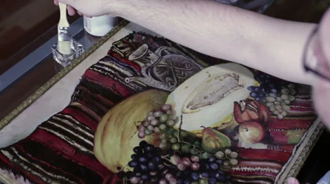 Man's hand covered with lacquer painting Stock Footage 59577586