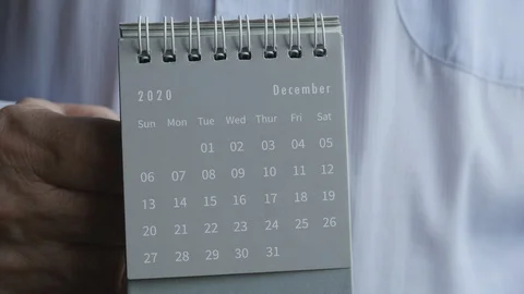 A Man's Hand Flips The Sheets Of A 2020 Year Black Mini Monthly Standing Desk Ca Vídeo Stock 128556246