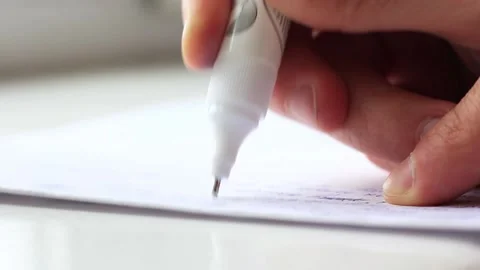 Man's hand with the help of a proofreader sketches the mistakes Video stock 220738364