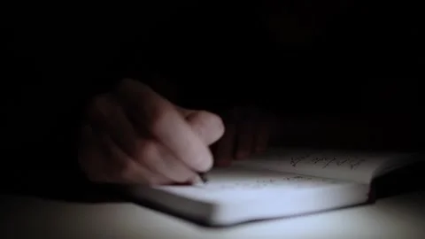 Mans Hand Holding a Pen While Writing on a Notebook. Journaling his thought.. Stock-Footage 306064479