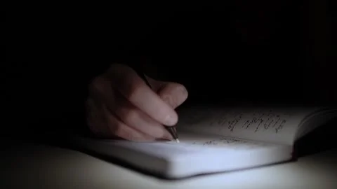 Mans Hand Holding a Pen While Writing on a Notebook. Journaling his thought.. Video stock 306064902