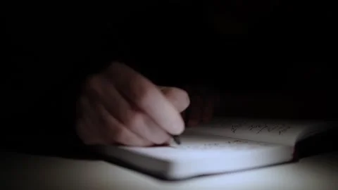 Mans Hand Holding a Pen While Writing on a Notebook. Journaling his thought.. Stock Footage 306064905