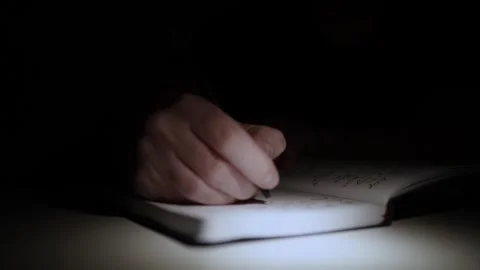 Mans Hand Holding a Pen While Writing on a Notebook. Journaling his thought.. Stock Footage 306064913