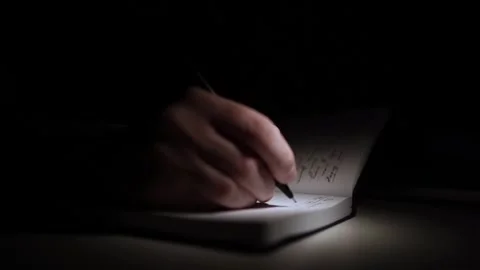 Mans Hand Holding a Pen While Writing on a Notebook. Journaling his thought.. Stock Footage 306065758