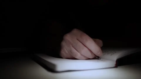 Mans Hand Holding a Pen While Writing on a Notebook. Journaling his thought.. Video stock 306066161