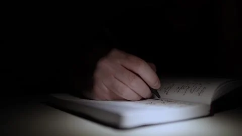 Mans Hand Holding a Pen While Writing on a Notebook. Journaling his thought.. Stock Footage 306068982