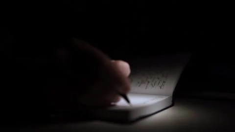 Mans Hand Holding a Pen While Writing on a Notebook. Journaling his thought.. Stock Footage 306069199