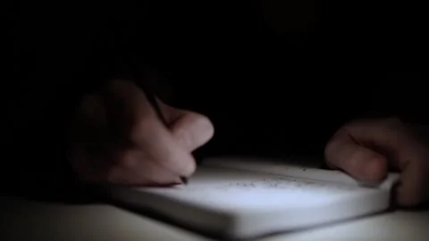 Mans Hand Holding a Pen While Writing on a Notebook. Journaling his thought.. Video stock 306069301