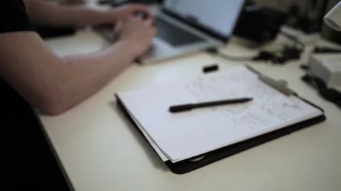 Mans Hand Holding a Pen While Writing on a Notebook. Journaling his thought.. 스톡 동영상 306070013