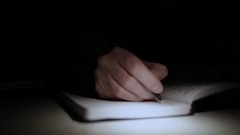 Mans Hand Holding a Pen While Writing on a Notebook. Journaling his thought.. Stock Footage 306070123