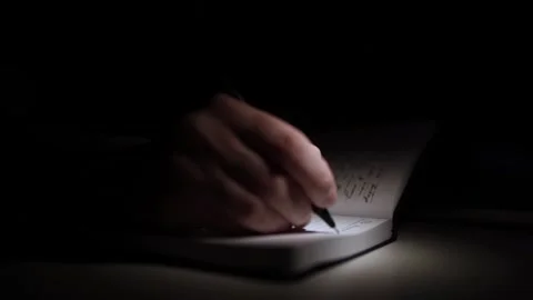 Mans Hand Holding a Pen While Writing on a Notebook. Journaling his thought.. Stock Footage 306070127