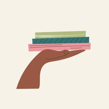 Man's hand holding stack of book flat cartoon vector illustration isolated on Stock Illustration