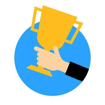 Man's hand holding trophy. Vector. Stock Illustration