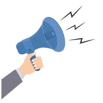 A man's hand holds a loudspeaker, a vector color illustration in a cartoon st Stock Illustration