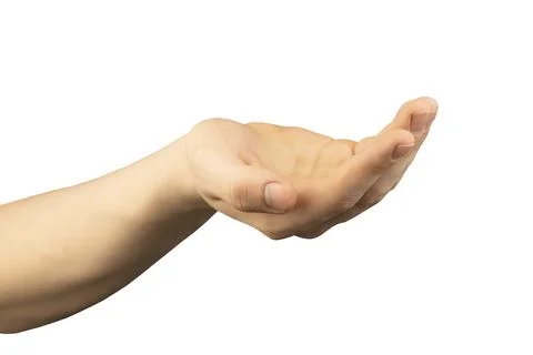 A man's hand is isolated on a white background, the palm is outstretched Stock Photos