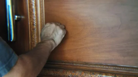 Man's Hand Knoking On A Door, Interior, Detail Stock Footage 292900002