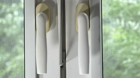 Man's Hand Opening The Bedroom Window, Handle Detail Stock Footage 66460288