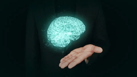 Man's hand opening digital AI brain, concept of artificial intelligence Stock Footage 150398968