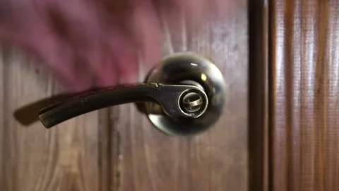 Man's Hand Opening Door, Close Up Stock Footage 229493399