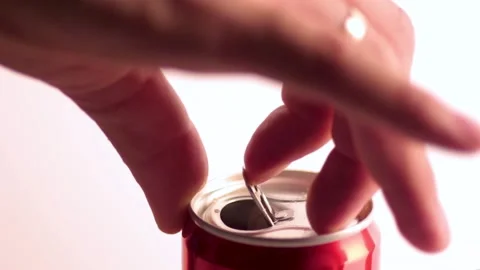 A man's hand opens a red soda can. Stock Footage 134908357