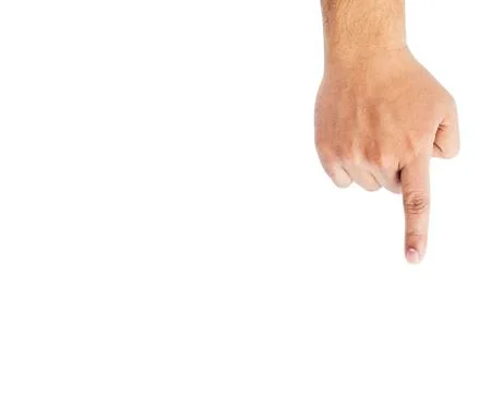 Man's hand pointing down on white background.Isolated Stock Photos