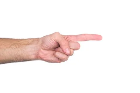 Mans hand pointing his finger isolated on a white background. Stock Photos