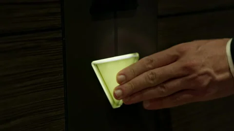 Mans Hand Pressing The Elevator Button. Stock Footage 153714932