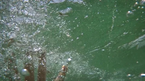 Man's Hand Reaches for Help as Big Wave Crashes Over Stock Footage 77047274