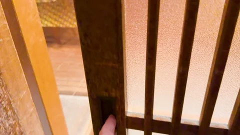 A man's hand slides open traditional japanese shoji door to reveal intricat.. Stock Footage 333094546