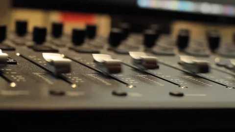 Man's Hand At Sound Control Panel Stock Footage 125033547