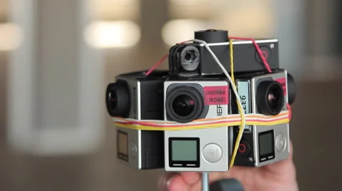 Man's hand starting the record on self-made 360 Video Camera Stock Footage 65840059