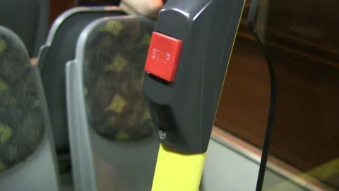 Mans Hand On The Stop Button In Bus Stock Footage 143699173