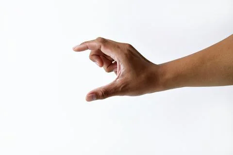 A man's hand is taking something on a white background Stock Photos