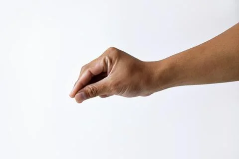 A man's hand is taking something on a white background Stock Photos