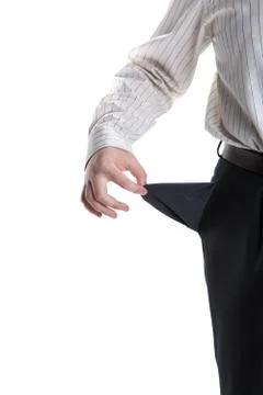 Man's hand turns empty pocket Stock Photos