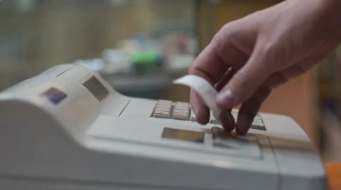 Man's Hand Typing On A Cash Register Stock Footage 46536740