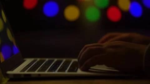A man's hand using a laptop keyboard. Internet. mouse. 動画素材 83426755